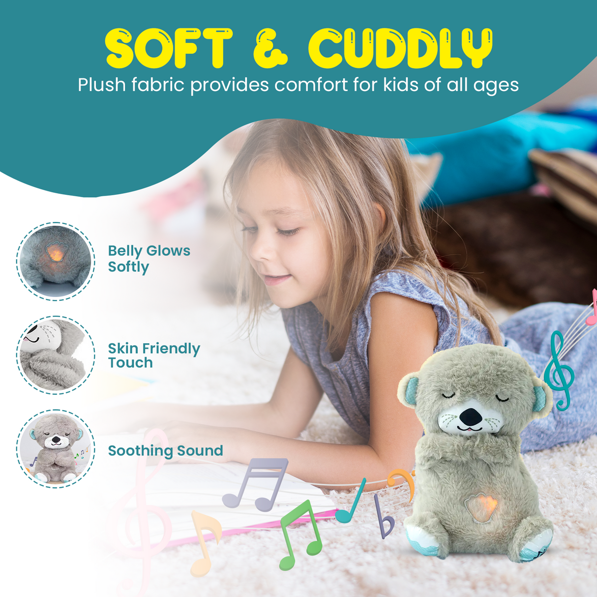 Dakuda Orsetto Respirante – Peluche Musicale con Luci per Sonno Calmo